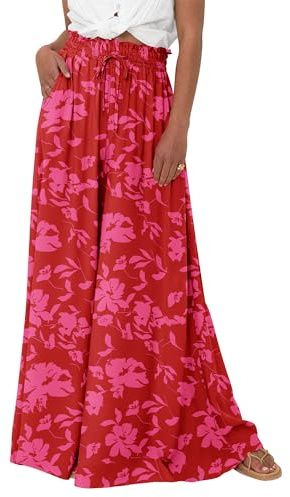 BTFBM Women Casual High Waist Wide Leg Pants 2026 Spring Summer Long Palazzo Pants Pocket Lounge Beach Vacation Clothes(Print Red, Large)
