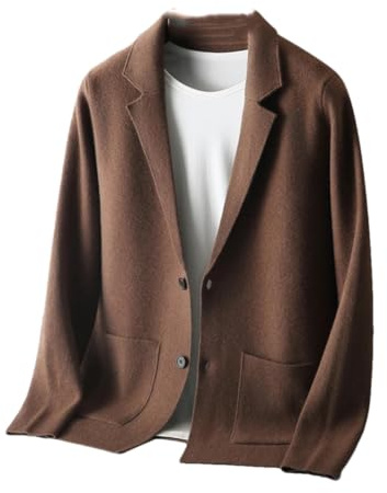 100 % merinoull stickad kostym koftor solid förtjockad kostym tröja kashmir stickad blazer, Kaffe, L
