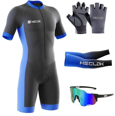 Skinsuit Ciclismo Hombre Manga Corta – 9D Gel, 3 Bolsillos | 9D Gel acolchado, 3 bolsillos traseros, tejido transpirable, para triatlón, ciclismo y running