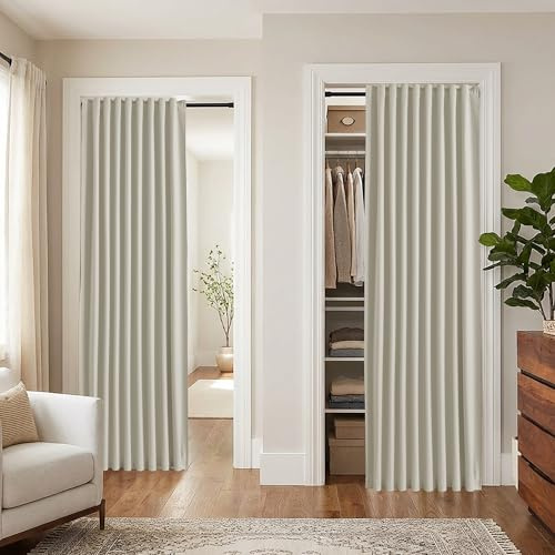78 Inch Blackout Curtains, Closet Drapes for Open Closet Track System, Privacy RV Room Divider Curtain for Camper, 52 W x 78 L 2 Panels Set, Neutral Beige