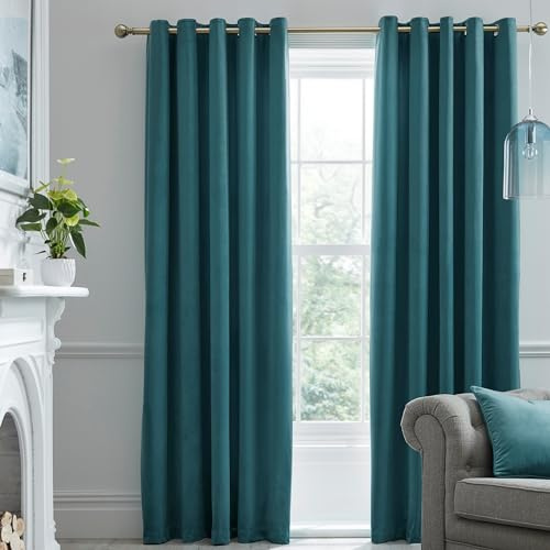 Laurence Llewelyn-Bowen Montrose Velvet Curtains – Teal Blue – W168 x L229cm – 2 Panels – Blackout Eyelet Drapes – Thermal & Soundproof Bedroom Curtains