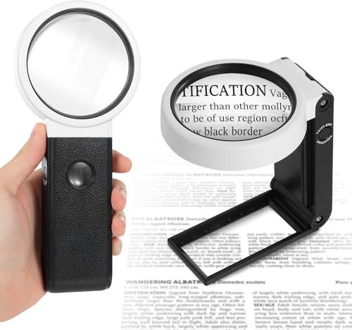 Newpop Loupe Grossissante à Main éclairée avec Support Pliante, Grossissement 6X、25X pour la Lecture, l'Inspection, Les Bijoux, Les Loisirs et l'Artisanat