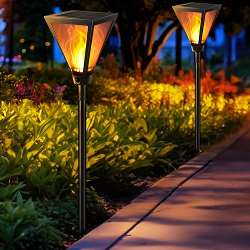 Joomer 2 Packs Lámparas Solares para Exteriores Grandes, Luces Solares LED Exterior Jardin con Efecto de llama Realista, IP65 Resistente al Agua Antorchas de Jardín Solares para Jardines Caminos