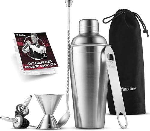 Ensemble de 7 pièces Shaker à cocktail - Outils de bar - Kit de barman en acier inoxydable avec tous les accessoires de bar, passoire à cocktail, double doseur - Cuillère de bar - Décapsuleur - Bec