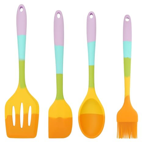 4 Pezzi Leccapentole Spatola da Cucina, Resistenti al Calore, Antiaderenti, Spatola Silicone Lavabili in Lavastoviglie Colorato Spatole in Silicone Set Utensili Cucina per Cuocere Grigliare Frittura