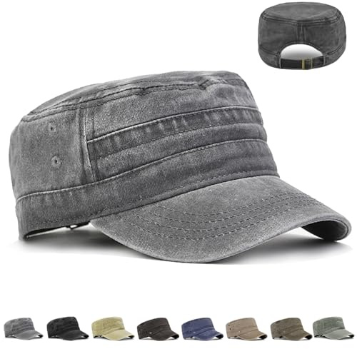 CWENDANER Casquette Homme Vintage Casquette Militaire Réglable Armée Chapeau, Unisex Casquette de Baseball 100%, Coton lavé Vintage Plat Chapeau, pour Sports et Extérieur（Gris）