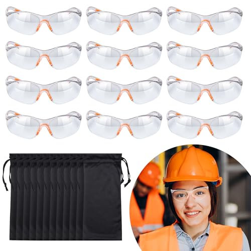 Aomaic 12 Pack Klare Schutzbrille Arbeitsschutzbrille Erwachsener mit Aufbewahrungstaschen Augenschutz Brillen Kratzfest Klare Schutzbrille kratzfest für Erwachsene Kinder Zahnlaborsportkonstruktion