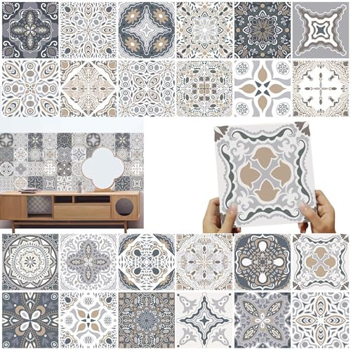 HTTDSLF 24 Piezas Azulejos Adhesivos, Vinilos Azulejos, Azulejos Adhesivos Baño, Vinilo Pared Cocina, Baldosas Adhesivas, Pegatinas de Baldosas, para Decor Azulejos Muebles Baño, 15 x 15 cm