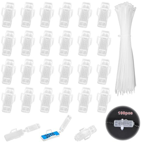 Samamoca Kabeletiketten Box + 100 Kabelbinder Weiß, Transparente Kabel Tags Box, Wiederverwendbare Beschriftung Kabel Kunststoff