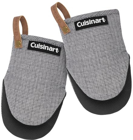 Cuisinart Heritage Mini Oven Mitts – 5.5” x 7” Heat-Resistant Kitchen Mitts for Oven with Non-Slip Neoprene Palm, Cotton Filling, and Faux Leather Loop – Durable Oven Mitt Set for Cooking & Baking