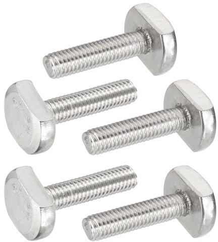 PATIKIL M6 x 25 mm T Slot Bolts, 5 Pcs 304 Stainless Steel Drop-in Bolt T Shape Stud Sliding Screw Metric Thread Hammer Head Bolt for T Track, Silver