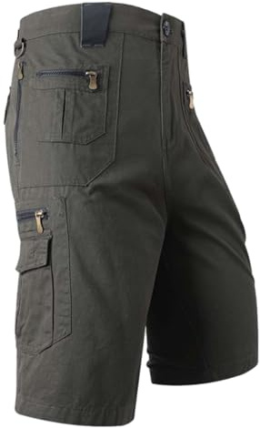 Fickor med flera blixtlås cargoshorts för män vandring knälånga shorts män avslappnad passform trendig militär under knät capribyxor utomhus träning strid herrkläder sommar lätt loungebyxor