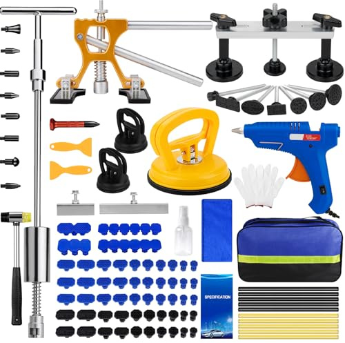 Dent Puller Hail Remover Kit, Professional Car Paintless Dent Removal Kit Tools, 2 in 1 T-Bar,Adjustable Dent Lifter, Bridge Puller Hammer Dent Suction Puller for Auto Body SUV Damage DIY Repair