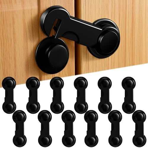 Acsatont Kindersicherung Schrank Schubladen 12 Stück, Kein Bohren, Baby-Proofing-Baby-Sicherheitsschlösser, Langlebig, Extra Starker Halt, Ideal für Möbel, Küche, Schranktür (Schwarz)