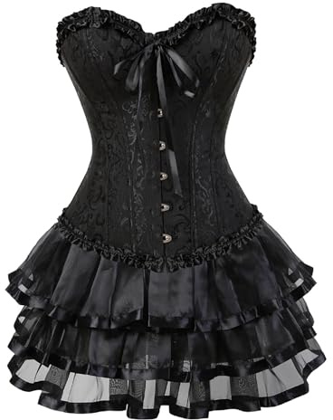 FIRSTXIU Style victorien - Robe corset courte sans bretelles élégante à volants réglables à lacets - Robe bustier vintage pour femme, Noir Noir-XXL, Taille unique