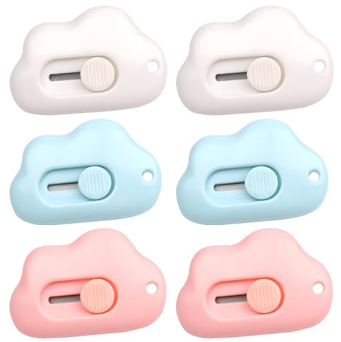 Koprek 6 Pcs Mini Box Opener Tool, Portable Cloud Shape Box Shrink Letter Opener, Tail Hole and Card Slot Design Parcel Opener, for Open Courier Paper Envelopes Food Bags Shopping Bags DIY Crafts