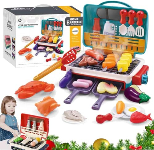 Kids Sensory Kitchen,Magic Meals Kids Grill with Smoke Sound Light,Sizzling Grills,Frying Pans,Color-Changing Foods,Giveag Homeanoak Kid Grill,BBQ Grills Kit Birthday (Green)