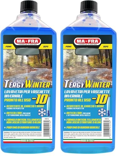 MAFRA, Tergy Winter -10 °C, Liquido Lavavetri per Vaschette Invernale, con Anticalcare e Antigelo, Rimuove Traffic Film, Garantisce la Scorrevolezza delle Spazzole, Formato 1000ml (Confezione da 2)