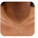 Meteorstarry 2PCS Doppellagige 14K Kette Gold Mit Klein Kristall Anhänger Für Damen, Elegante Wasserfest Goldene Layering Halskette Personalisiert Goldschmuck Set Geschenke für Frauen Freundin