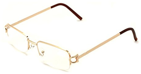 V.W.E. Rectangular Frame Clear Lens Designer Half Rim Eye Glasses (Gold)