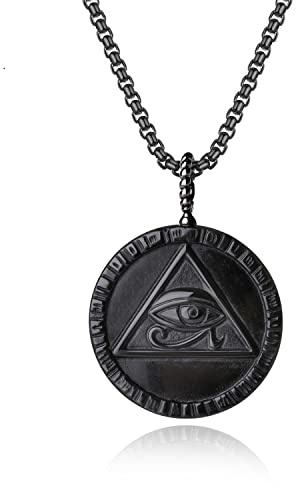 COAI Collier Chaîne Acier Inoxydable Pendentif Obsidienne Œil de Râ Homme