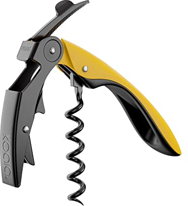 Cavatappi professionale a doppia leva con spirale in teflon e coltellino – Acciaio inossidabile e manico ergonomico – Include custodia regalo – Colore giallo