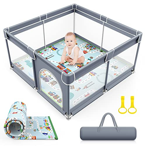 VANCLE Parques de Juegos 127 x 127 CM, Parque Infantil con Almohadillas Blandas Antideslizantes y Malla Transpirable, para Centros de Seguridad de Actividades Infantiles en Interiores y Exteriores
