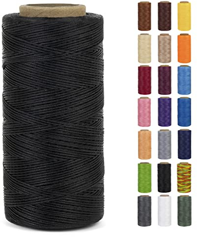 LEREATI Filo Cerato 0.8mm x 260m 150D Cordino Cuoio Filo da Cucito, Cordoncino Piatto Cerato per Legatoria, Creazione di Gioielli, Tela, Uncinetto, Cucire in Pelle, Portafoglio (Nero)