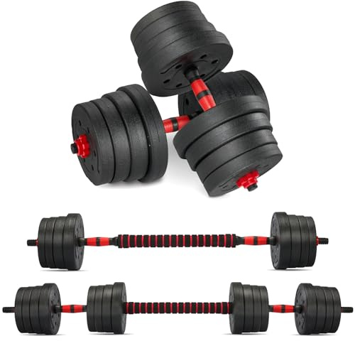 TEENO Kit Haltères Musculation, 30 kg, comprenant des haltères, une barre, Fitness, Musculation