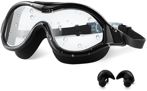 Yuehuamech Adult Swimming Goggles Large Frame No Leaking Anti Fog UV Protection Swimming Goggles with Ear Plugs Clear Vision Water Goggles For Men Women Freediving Swimming