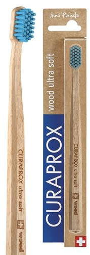 Curaprox CS Wood Toothbrush – for Eco-Friendly Oral Care | Ultra-Soft Plaque Removal | Blue Beechwood Handle | Single Pack | Made in Switzerland