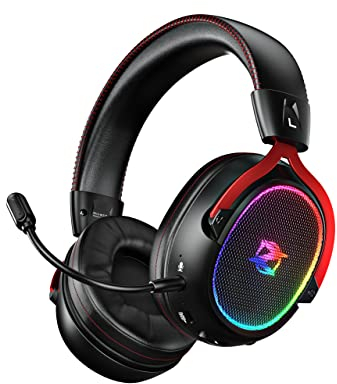 Ozeino Gaming Headset Wireless für Ps4/Ps5/PC/Xbox/Switch, Headset mit Mikrofon Noise Cancelling, 2.4 GHz und Bluetooth 5.3 Headset, 7.1 Surround Sound, Schwarz Und Rot