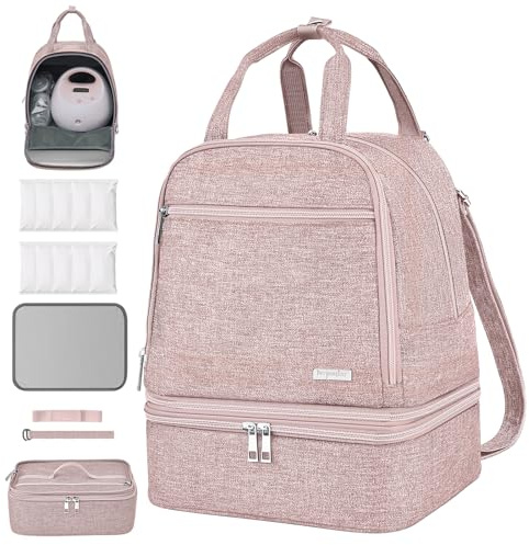 Derbiedersinn Breast Pump Bag, Compatible with Spectra Pumps, Insulated Carrying Case with Cooler for Milk Storage, Travel, Work, Daycare，Pink