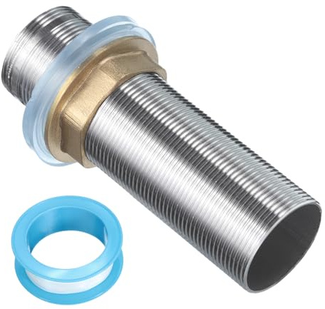 uxcell 4 Faucet Mount Extension Shank Stainless Steel Threaded Pipe Lengthen Mounting Shank Lengthen Fixed High Foot with Nut and Gasket 1PCS