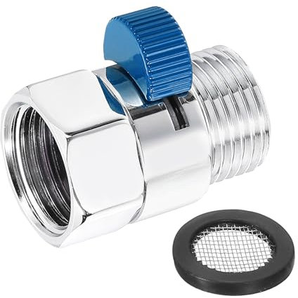 sourcing map Water Flow Control Valve, 1 PCS G1/2 Shower Head Shut Off Valve, Brass Water Pressure Regulator for Shower Head or Bidet Spray (Silver + Blue)