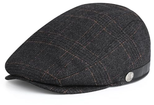 Superora Skjutmössa för män basker bomull unisex mössa 1920 stil män glidande mössa vinter varm platt mössa med rutmönster bomullsmössor, X10 mörkgrå, one size