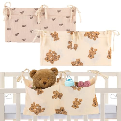2 stycken babysäng arrangör, 2-i-1 baby barnrum arrangör, kaki arrangör sidosäng baby, hängande babysäng förvaringsväska, säng arrangör barnsäng för blöjor, flaskor