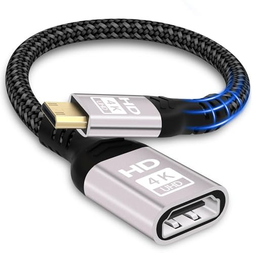Mini HDMI to HDMI Adapter,4K@60HZ 1080P HDMI to Mini HDMI Adapter Nylon Braided Supports Ethernet,UHD,3D,HDR,ARC,Mini HDMI Compatible with Nikon D7100 Canon EOS RP/R,Raspberry Pi Zero/Zero W