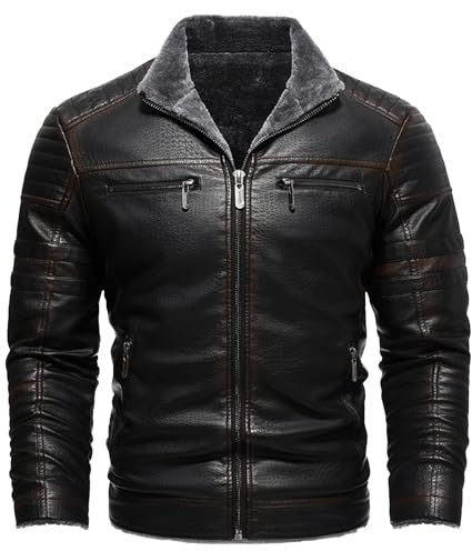 Fulidngzg Chaqueta Hombre Cuero-Casaco Motociclista Cazadora Piel Aviador Invierno Vintage Moto de Negra Marron Militar Cuero