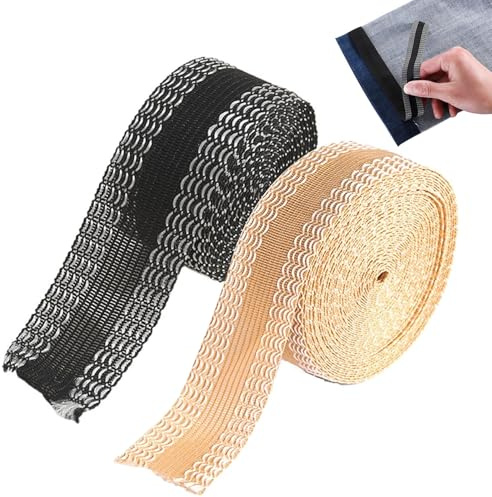 ZWWOGE 10M Nastro Termoadesivo per Tessuti, Cachi e nero,Orlo Svelto,Nastro Adesivo per Orlo,Orlo Svelto Termoadesivo Forte,Senza Cuciture Nastro Autoadesivo Con Orlo,Per Tende,Jeans,Tessuti