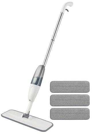 Velaryx MOP CON SPRUZZO – Mocio con Serbatoio da 500ml, Testa Rotante, Panni Lavabili – Scopa Mocio per Parquet, Piastrelle e Pulizia Pavimenti a Secco e Umido. Con 3 Panni in Regalo