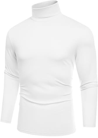 COOFANDY Pull Col Roulé Homme Fin T-Shirt Manches Longues Basique sous-Pull Slim Fit Blanc 3XL