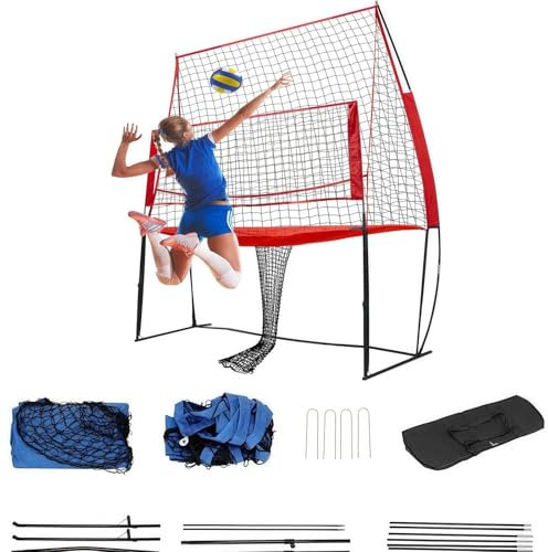 Red de entrenamiento de voleibol, red de rebote ajustable de 11 x 8 pies, red de entrenamiento de voleibol para interiores y exteriores, equipo de voleibol móvil para entrenamiento, hogar, 11 x 8 pies
