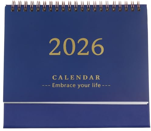 SHINEOFI Desk Calendar 2026 Small Desktop Standing Flip Calendar for Home School Office Academic Monthly Planner Dark Blue 19x16.5cm