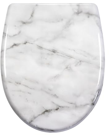 Fanmitrk Abattant WC à Fermeture Douce avec Démontage Rapide, Siège de Toilette en Duroplast Résistant, Montage Facile, Capacité 175 kg, Taille 45,5 × 37,2 cm (Marbre blanc)