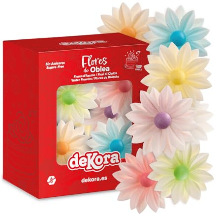 dekora – Fiori commestibili per torte – 15 margherite in cialda, 7 cm – Senza zucchero, glutine e lattosio – Decorazioni commestibili per Cupcake, Matrimonio, Compleanno, Battesimo