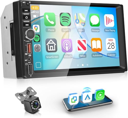 Inalámbrico Carplay Radio de Coche 2 DIN con You-Tube Android Auto, 7 Pulgadas Touchscreen Radio Coche con iOS/Android Mirror Link Bluetooth FM Radio USB/EQ/AUX Control del Volante Cámara Trasera