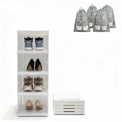 YLOVI Organizador de Zapatos para Armario 4 Alturas con 4 Bolsas Viaje. Almacenaje Zapatos. Cajas Transparentes para Zapatos. Zapatero plastico Extensible. Cajas de Zapatos