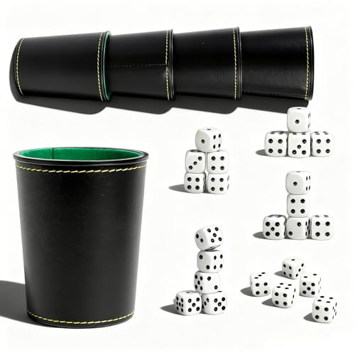 Ulmil 5 Piezas Vasos de Dados de Piel con 25Dados, Juegos Dados, Set 5 Cubiletes deDados en Cuero PU, Juego de Tazas de Dados de Cuero, TazaDados para JuegosDados, paraJuegos De Viaje Adultos