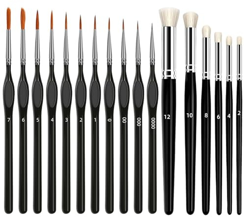 Set di Pennelli per Dettagli Fini, 6Pennelli a Secco e 11 Pennello da Dettaglio Fine, Dell'artista Pennelli in Miniatura, Set di Pennelli per Modellismo per Pittura a Olio Nail Art Warhammer 40k, Nero